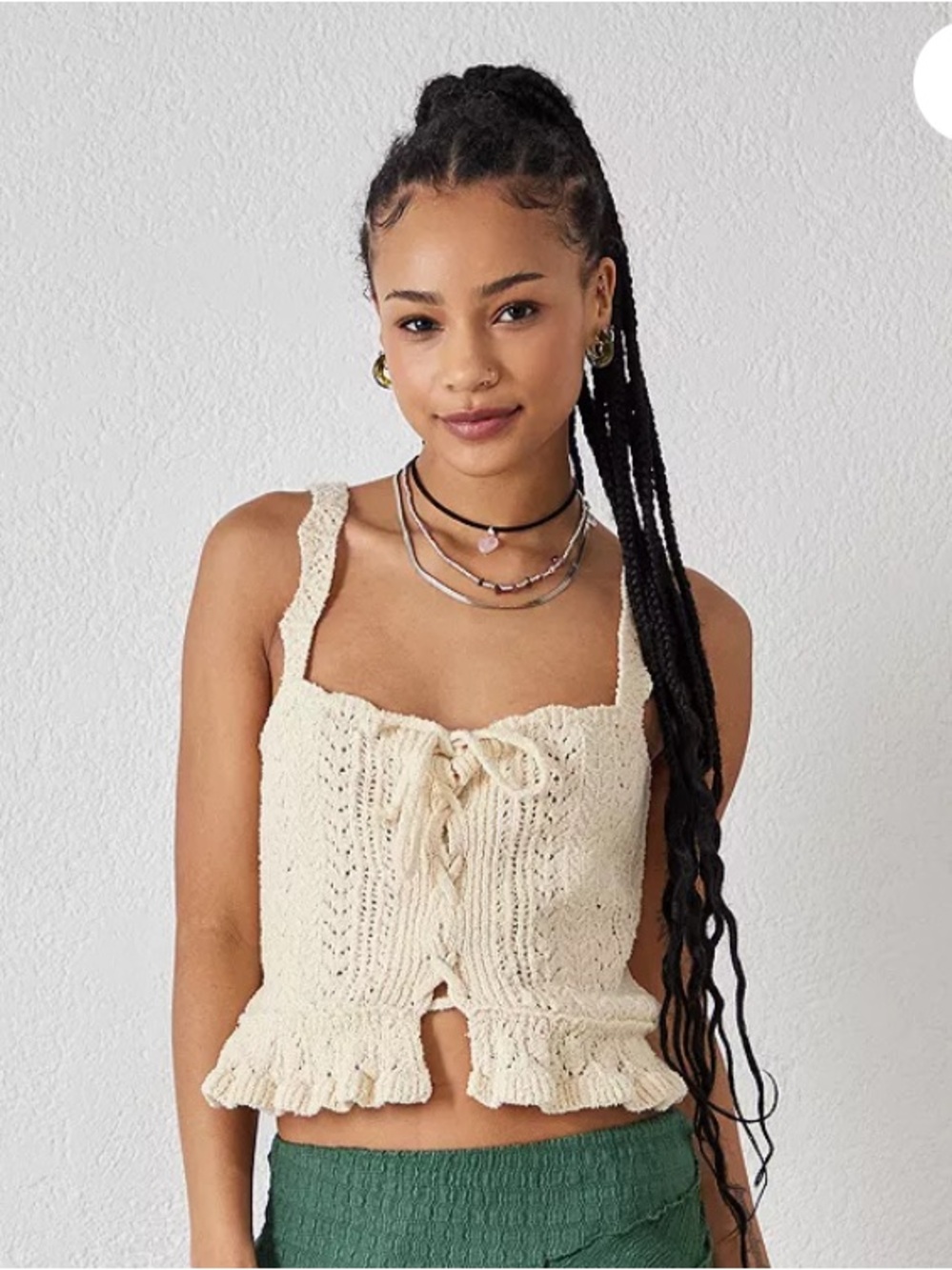 UO Carmella Ruffled Knit Tank Top